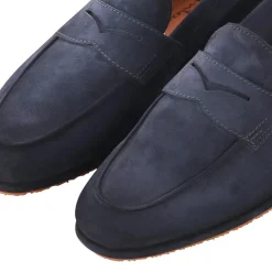 Santoni Loafer aus Veloursleder blau Schnürschuhe
