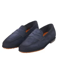 Santoni Loafer aus Veloursleder blau Schnürschuhe