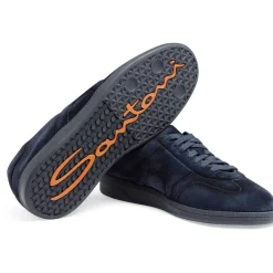 Santoni Men's suede sneaker Dunkelblau Low-Top-Sneaker