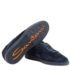 Santoni Men's suede sneaker Dunkelblau Low-Top-Sneaker