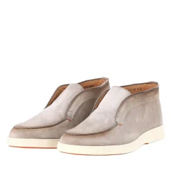 Santoni Mokassins aus Veloursleder grau Schnürschuhe