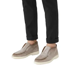 Santoni Mokassins aus Veloursleder grau Schnürschuhe