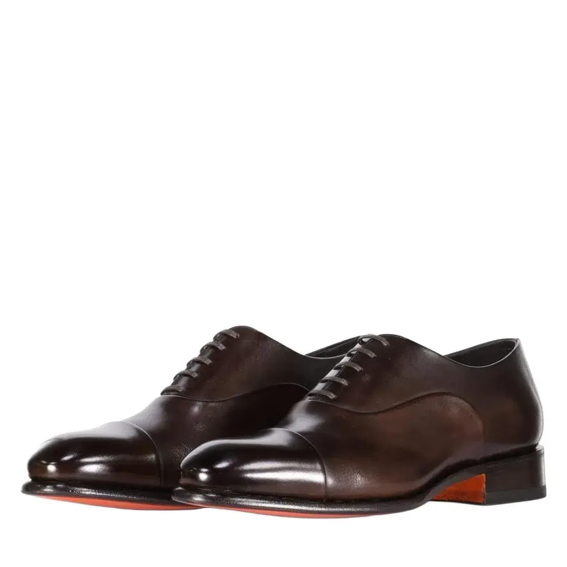 Santoni Oxfords aus Leder in Antik-Optik braun Schnürschuhe