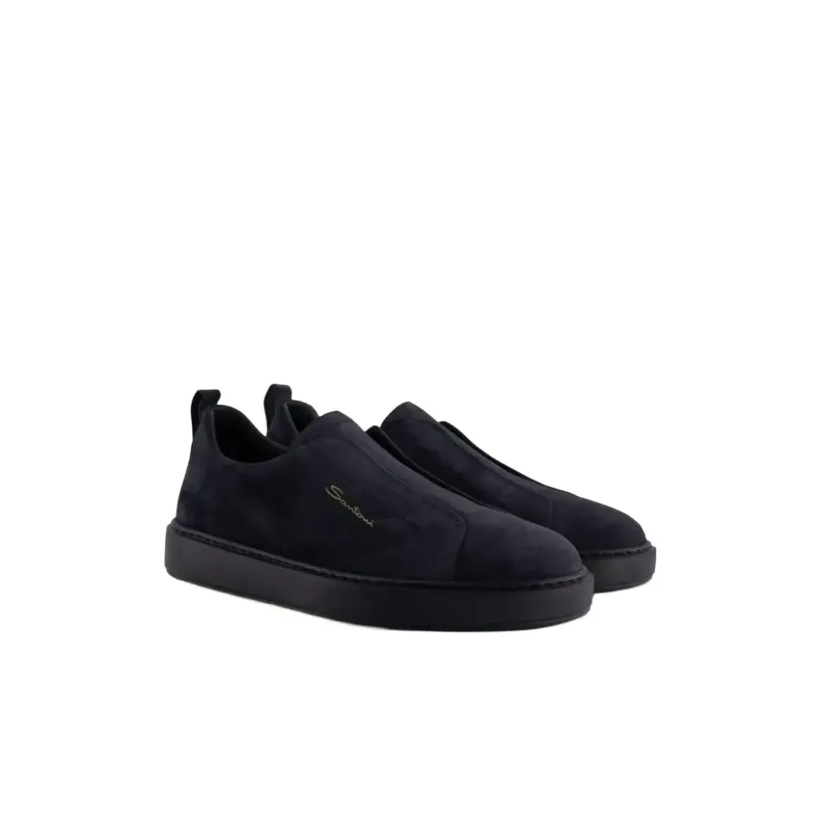 Santoni Round Toe Sneaker With Logo Blue Low-Top-Sneaker