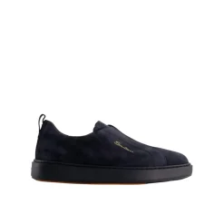 Santoni Round Toe Sneaker With Logo Blue Low-Top-Sneaker