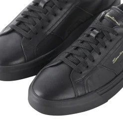 Santoni Sneaker aus Leder schwarz Schnürschuhe