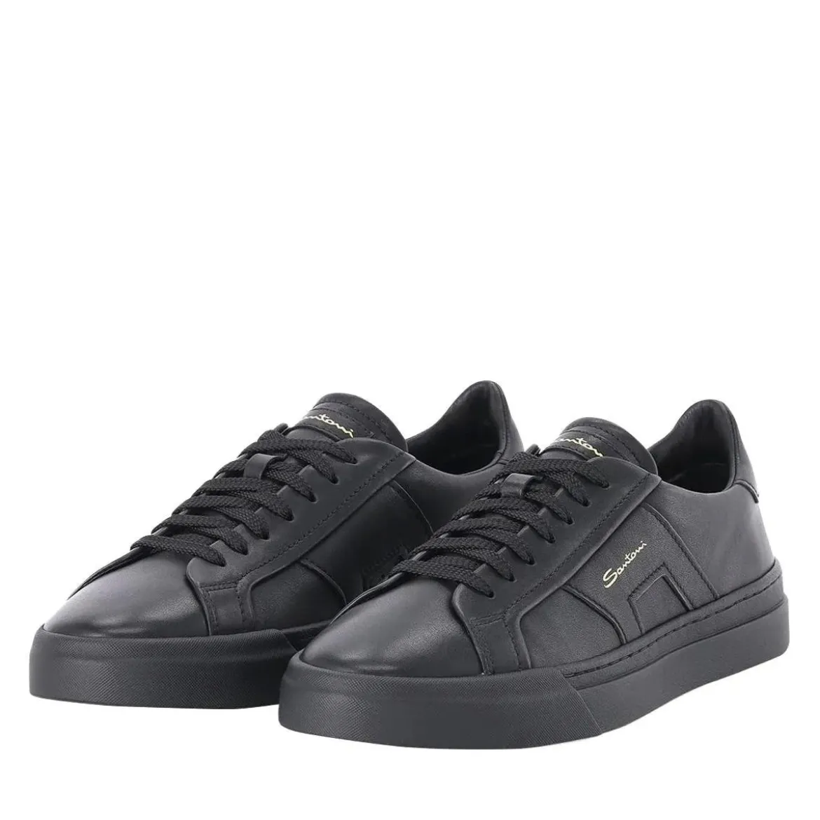 Santoni Sneaker aus Leder schwarz Schnürschuhe