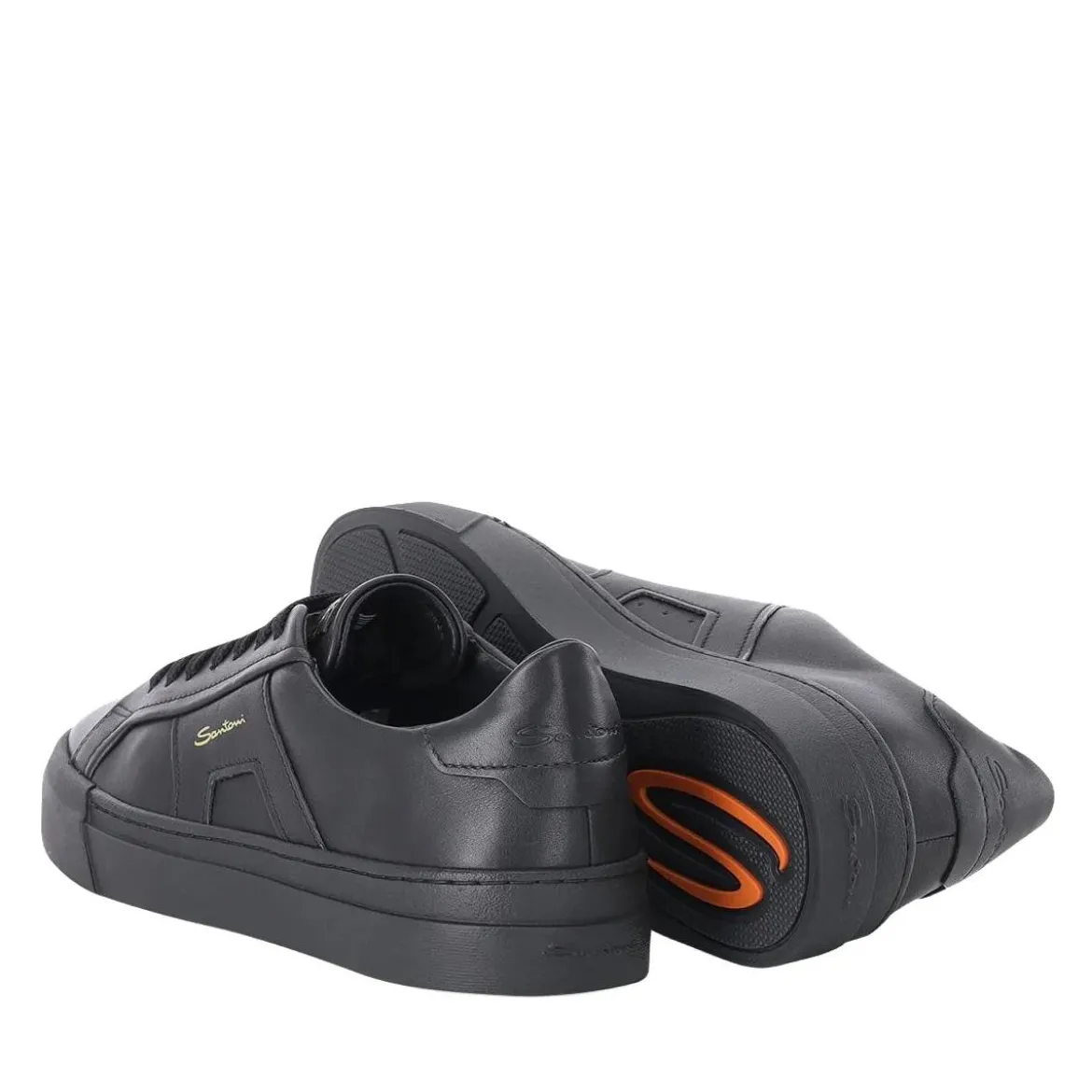 Santoni Sneaker aus Leder schwarz Schnürschuhe