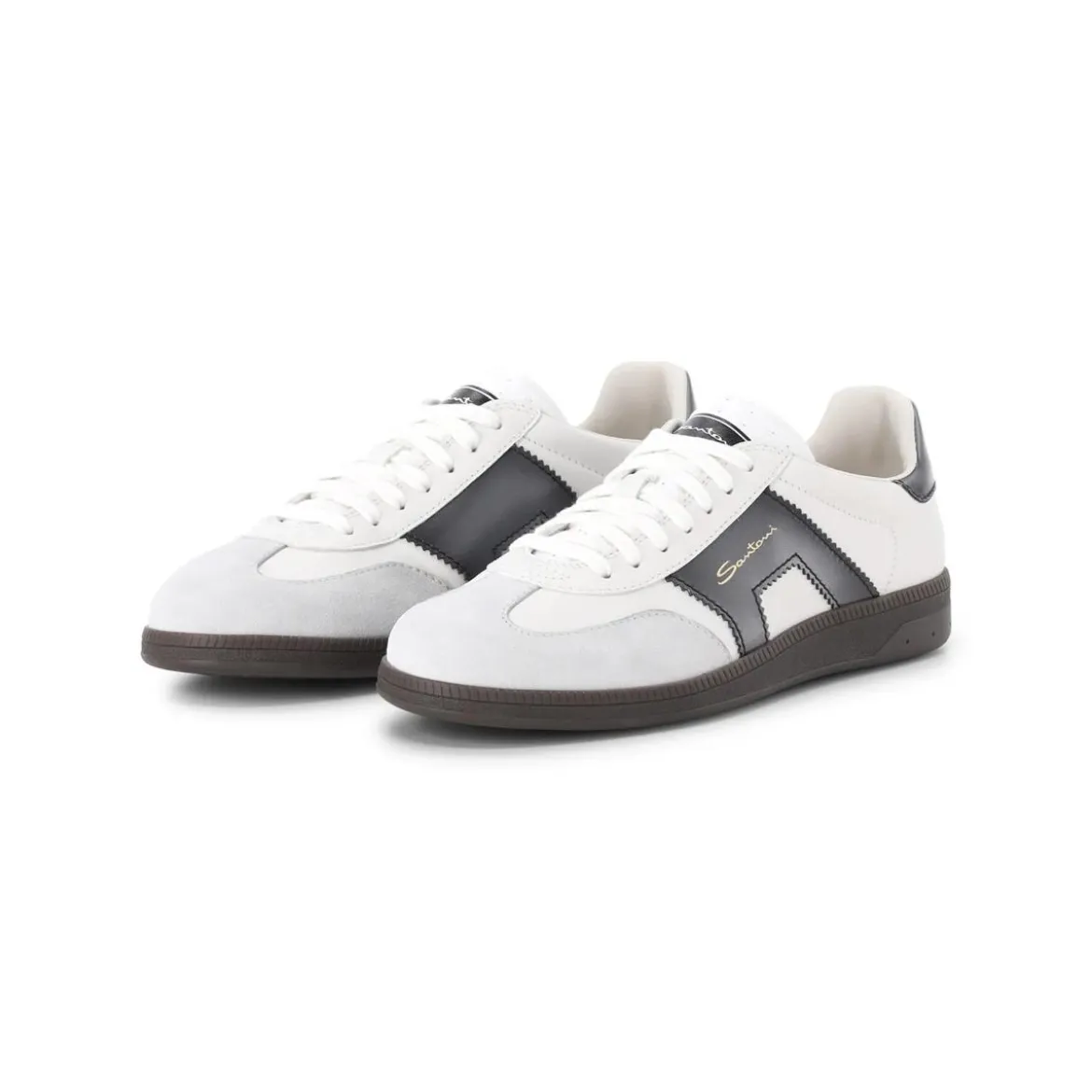 Santoni Sneaker aus Leder & Veloursleder Weiß Low-Top-Sneaker