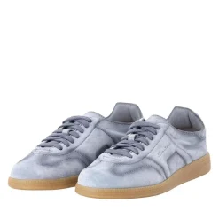 Santoni Sneaker aus Veloursleder blau Schnürschuhe