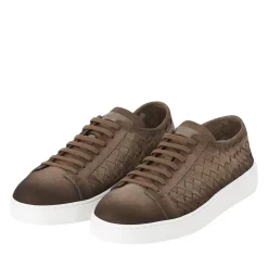 Santoni Sneakers aus geflochtenem Leder braun Schnürschuhe
