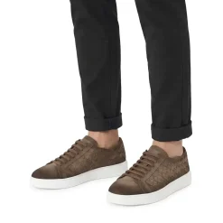 Santoni Sneakers aus geflochtenem Leder braun Schnürschuhe