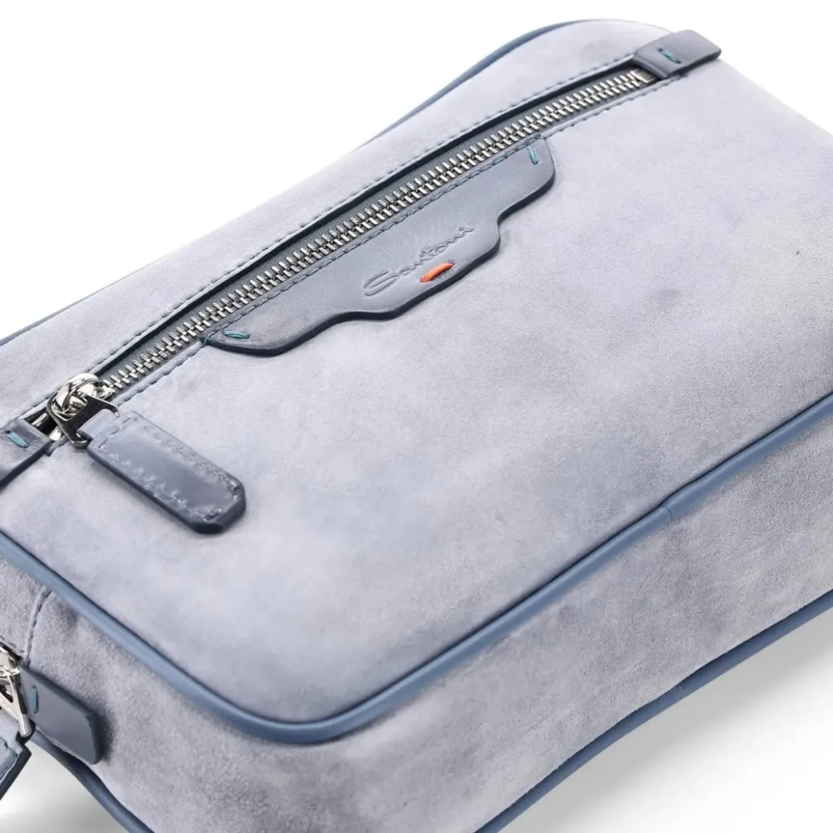 Santoni Travel Bag aus Veloursleder blau Clutch