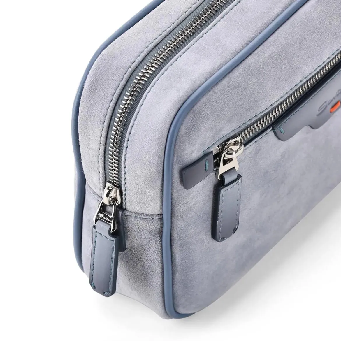 Santoni Travel Bag aus Veloursleder blau Clutch