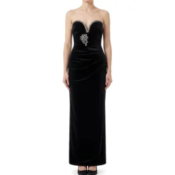 Self Portrait Maxikleid Black Velvet schwarz Maxikleid