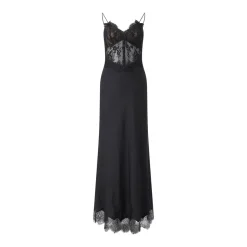 Self Portrait Midikleid aus Satin & Spitze schwarz Maxikleid