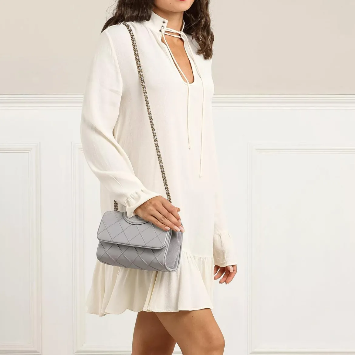 Tory Burch Fleming Soft Small Convertible Shoulder Bag Bay Gray Crossbody Bag