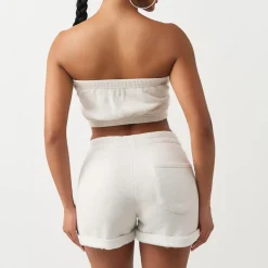 True Religion - Bandeau-Top- Puff-Print- Weiche Fleeceinnensei graubeige Top