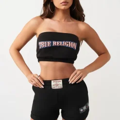 True Religion - Bandeau-Top- Puff-Print- Weiche Fleeceinnensei schwarz Top