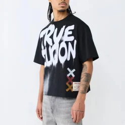 True Religion - Boxy T-Shirt- Rundhalsausschnitt- Markante Log schwarz T-Shirt
