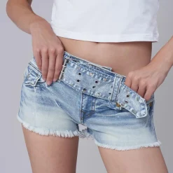 True Religion - Denim-Shorts- Mid-Rise- Ausgefranster Saum- K blau Jeansshorts