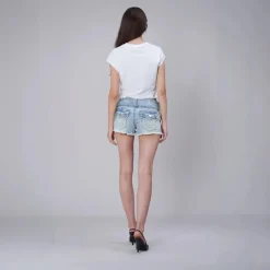 True Religion - Denim-Shorts- Mid-Rise- Ausgefranster Saum- K blau Jeansshorts