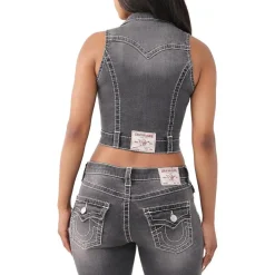 True Religion - Denim-Top- Tiefer Rundhalsausschnitt- Struktur schwarz Top