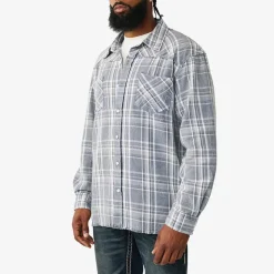 True Religion - Flanellhemd- Lässiger Schnitt- Knopfleiste- G blau Hemd