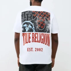 True Religion - Gerader Schnitt- Überschnittende Schultern- Ba weiss T-Shirt