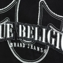 True Religion - Gerader Schnitt- Verkürzte Form- Weiße Ziernäh schwarz Jeansjacke