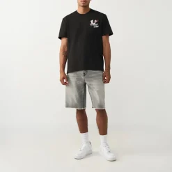 True Religion - Gerader Schnitt- Überschnittende Schultern- Ru schwarz T-Shirt