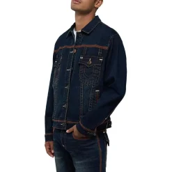 True Religion - Jeansjacke- Brusttaschen- Farbige Ziernähte-blau Jeansjacke
