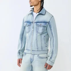 True Religion - Jeansjacke- Motoinspirierte Details- Frontreiß hellblau
