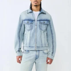 True Religion - Jeansjacke- Motoinspirierte Details- Frontreiß hellblau