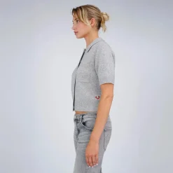 True Religion - Kurze Ärmel- Gerader Schnitt- Rippbündchen angrau Strickjacke