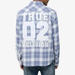 True Religion - Langarm- Flannellhemd- Knopfleiste- Karomuste blau Hemd
