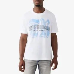 True Religion - Logo T-Shirt- Gerader Schnitt- Überschnittende weiss T-Shirt