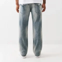 True Religion - Straight Jeans- Länge 34- Super T- Klapptasch blau Straight Leg Jeans
