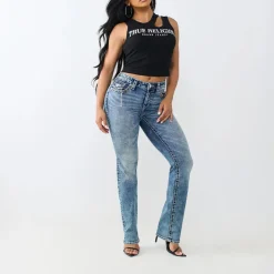 True Religion - Top- Ziersteine auf Front- Cut Out- Dehnbarer schwarz Top