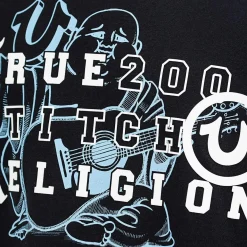 True Religion - T-Shirt- Übereinander angeordnete Logos auf Fro schwarz T-Shirt