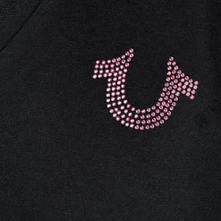 True Religion - T-Shirt- V-Ausschnitt- Markenlogo auf Front-schwarz T-Shirt