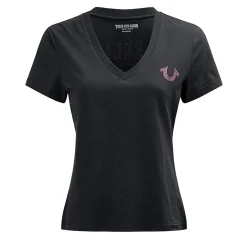 True Religion - T-Shirt- V-Ausschnitt- Markenlogo auf Front-schwarz T-Shirt