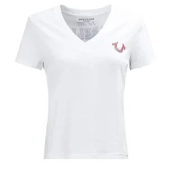 True Religion - T-Shirt- V-Ausschnitt- Markenlogo auf Front-weiss T-Shirt