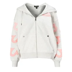 True Religion - Zip-Hoodie- Lockere Passform- Puff-Print- Übe graubeige Blouson