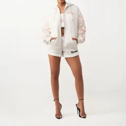 True Religion - Zip-Hoodie- Lockere Passform- Puff-Print- Übe graubeige Blouson