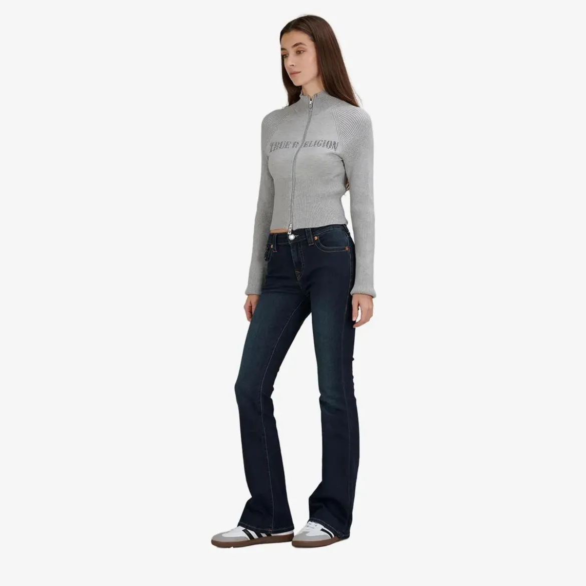 True Religion Zip-Sweater CRYSTAL grau Strickjacke