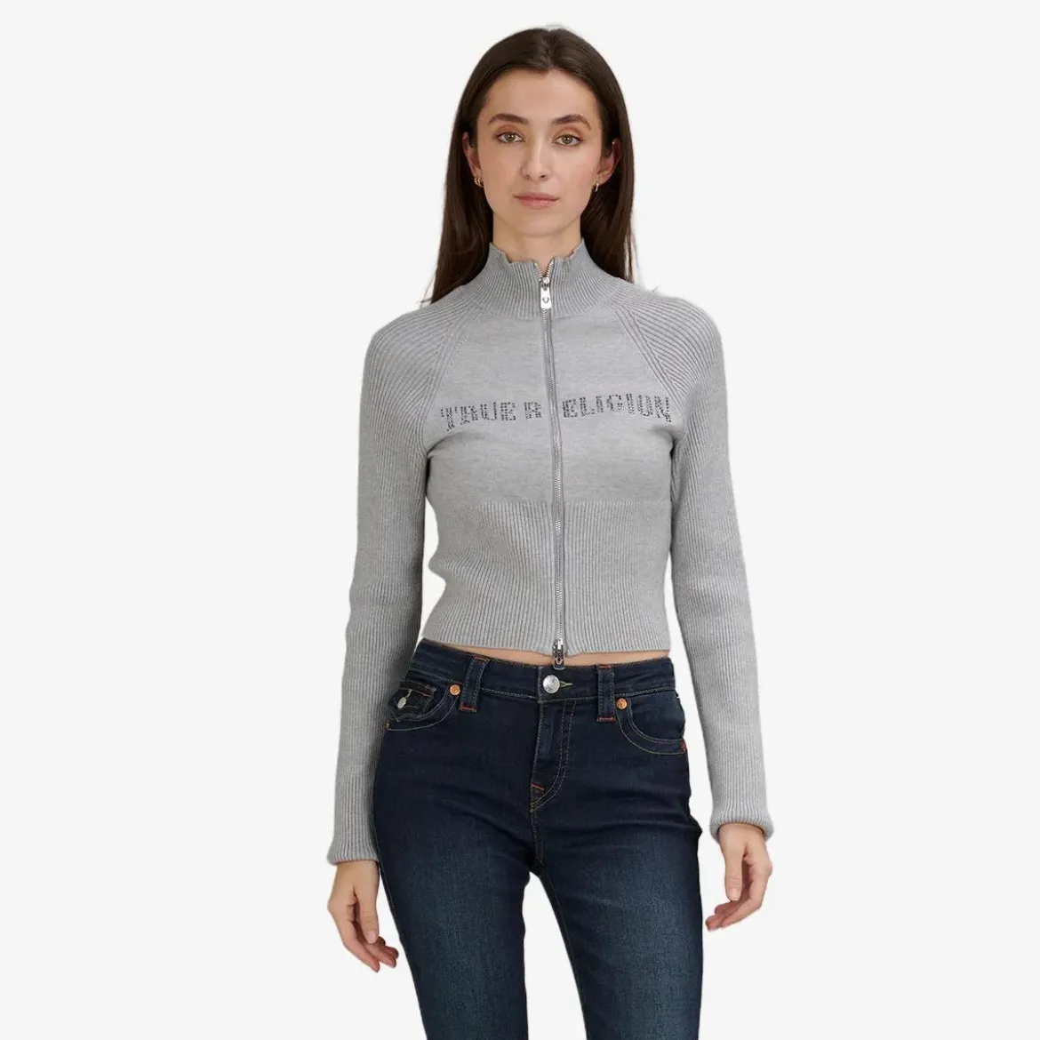 True Religion Zip-Sweater CRYSTAL grau Strickjacke