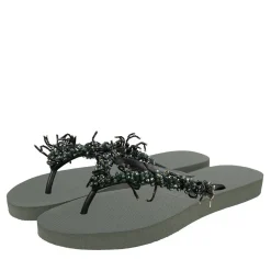UZURII Zehentrenner Silver Macrame Switch dunkel-grün Flip Flops