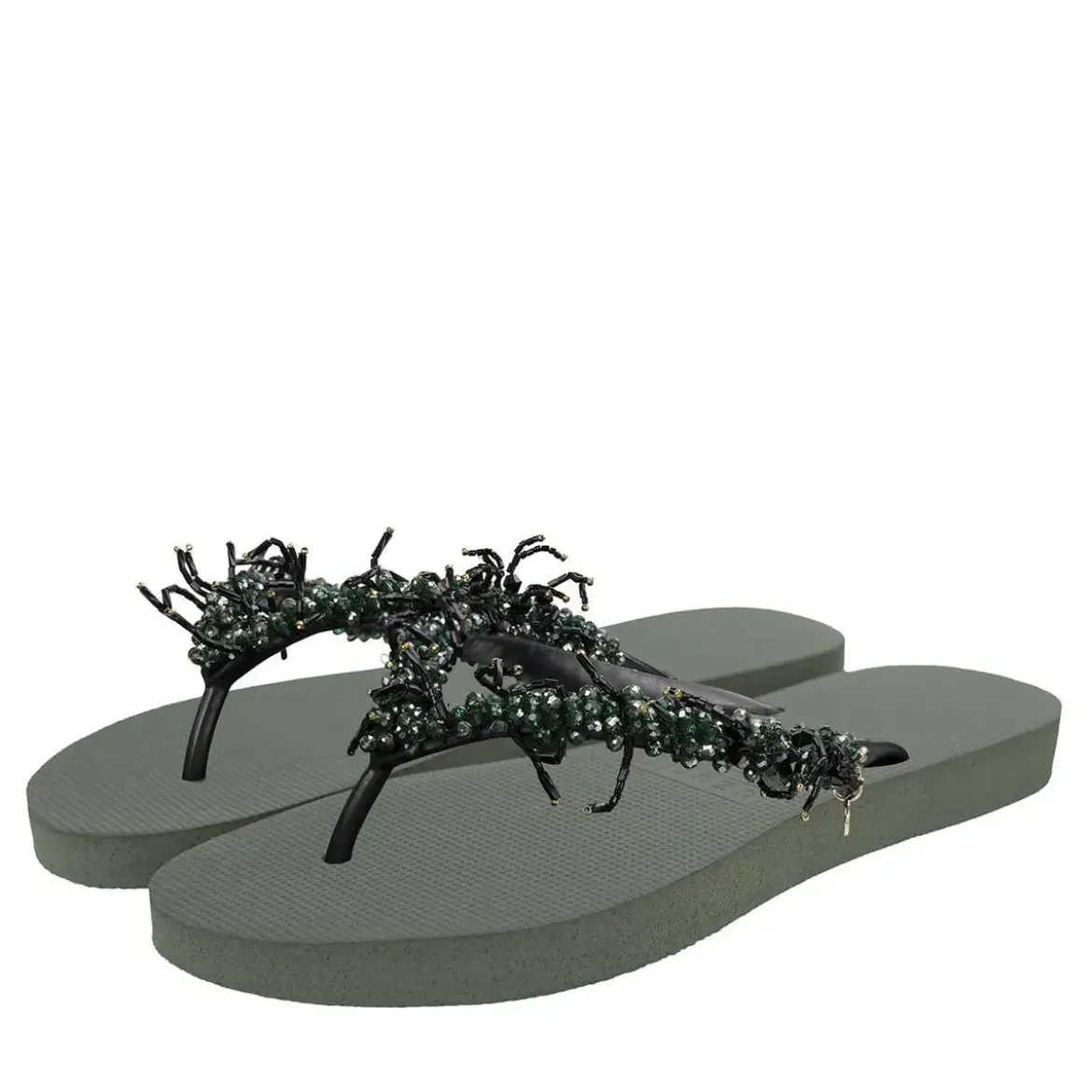 UZURII Zehentrenner Silver Macrame Switch dunkel-grün Flip Flops