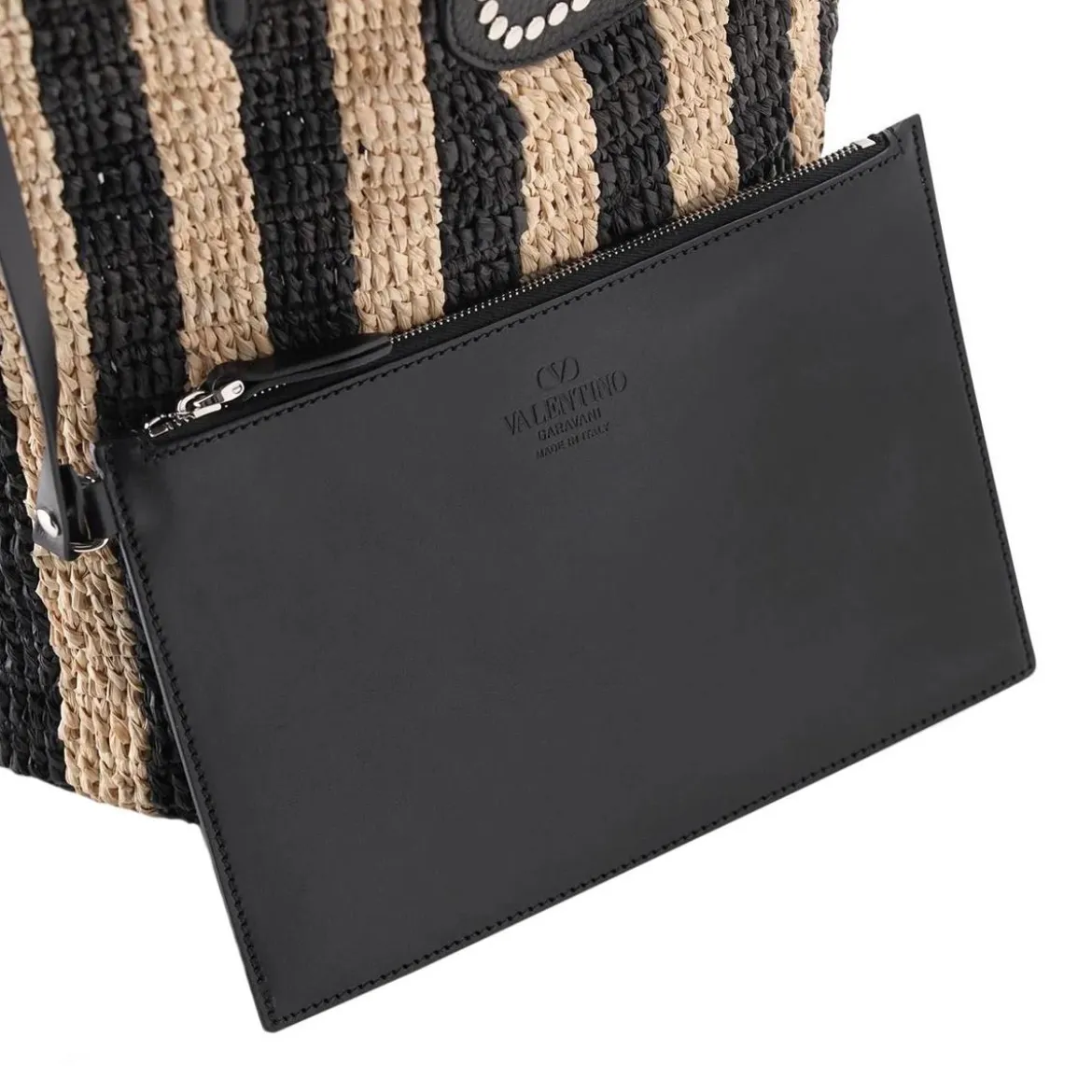 Valentino Garavani Handtasche aus Raffia schwarz Tote